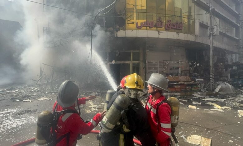 فرق الإطفاء تنجح في محاصرة حريق فندق شمس بكربلاء دون خسائر بشرية