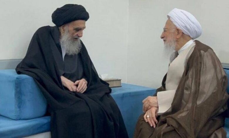 لقاء يجمع آية الله جوادي الآملي وآية الله السيد السيستاني في النجف الأشرف