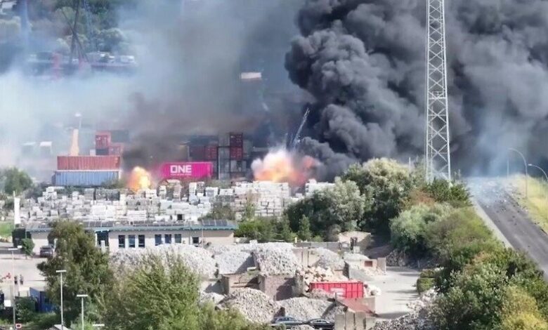 حريق كبير وانفجارات متتالية تلتهم مستودعات ميناء هامبورغ وتصيب 3 أشخاص