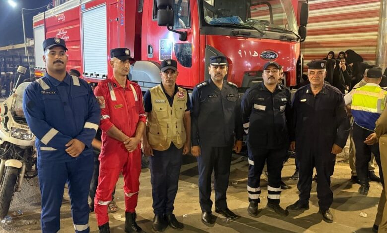 الدفاع المدني ينشر 47 فرقة إطفاء مجهزة بأجهزة إنعاش لزيارة الإمامين العسكريين
