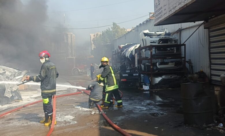 نجاح إخماد حريق كراج السيارات بالعلاوي دون إصابات وفتح تحقيق في الأسباب