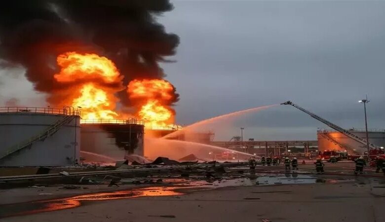 حريق الفجيرة للصناعات البترولية بالإمارات بعد هجوم بطائرات مسيرة اليوم